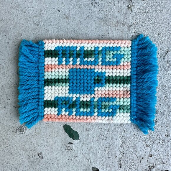 Needlepoint Mug Rug Coaster with Fringe Ends - Picture 6 of 10